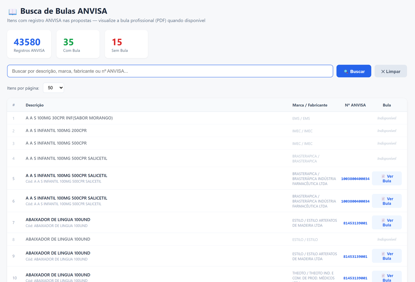 Consulta de registro ANVISA e banco de preços CMED no Solicite Pro